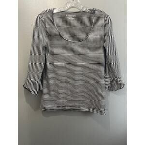 Philosophy Size Small Top Knit‎ 3/4 Sleeve Scoop Neck Black / White Stripe